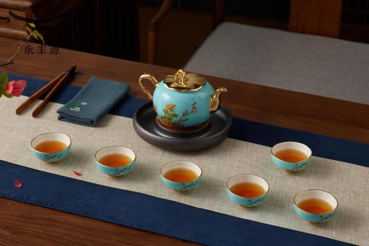 夫人瓷-西湖蓝8头茶具